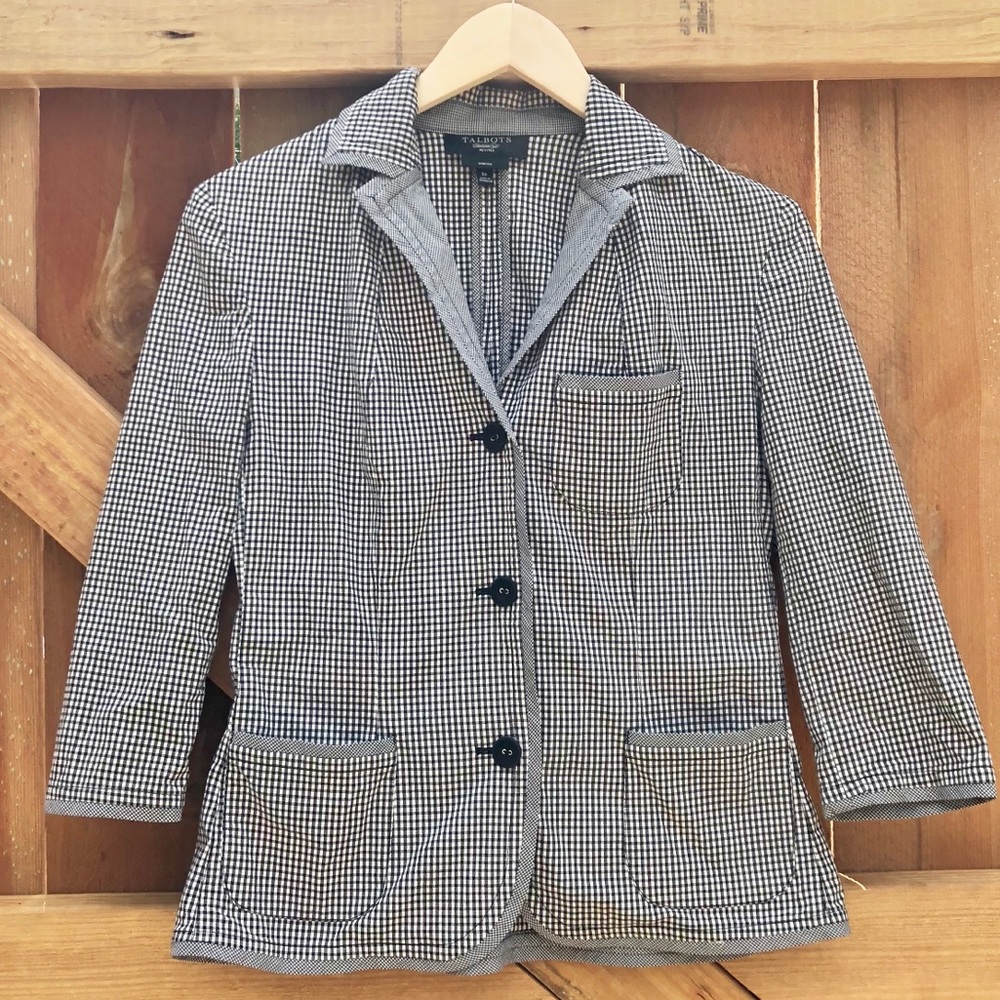 Talbots 8P Blazer Jacket Cover Up Womens Checkered